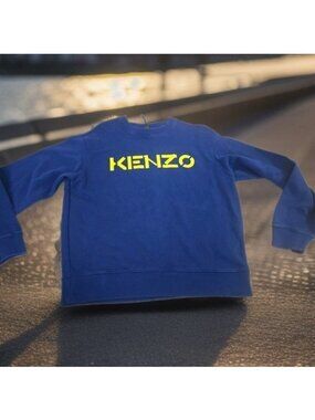 KENZO Designer Blue Yellow Big Logo Sweatshirt Medium Crew Neck Unisex Women Men
